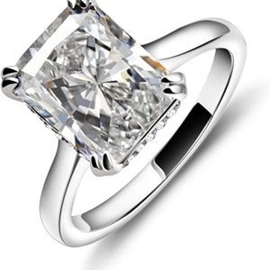 925 Sterling Silver Radiant Cut 8*10mm 4 Carat D Color Moissanite Engagemen Ring